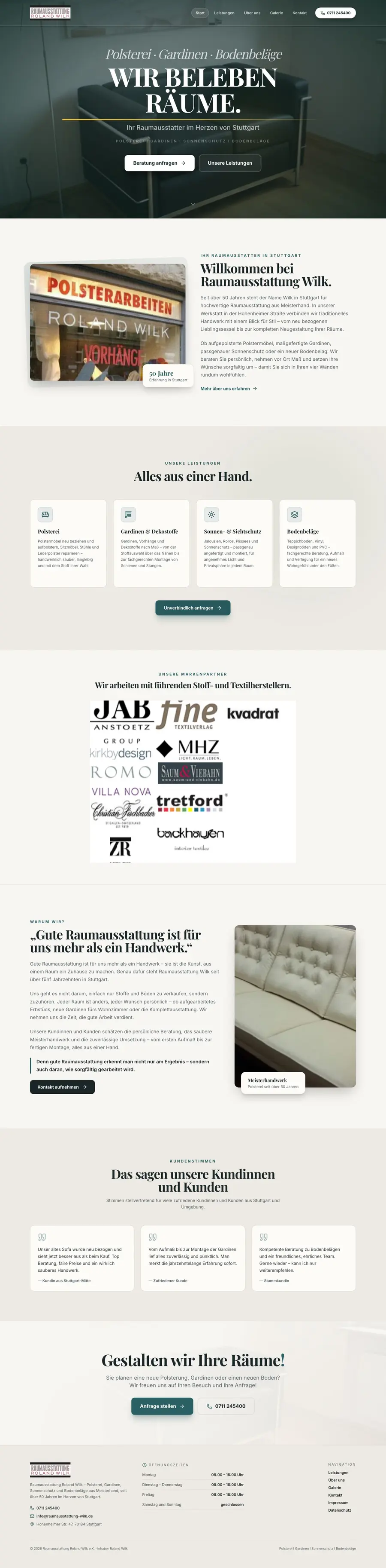 Komplette Webseite von Raumausstattung Wilk