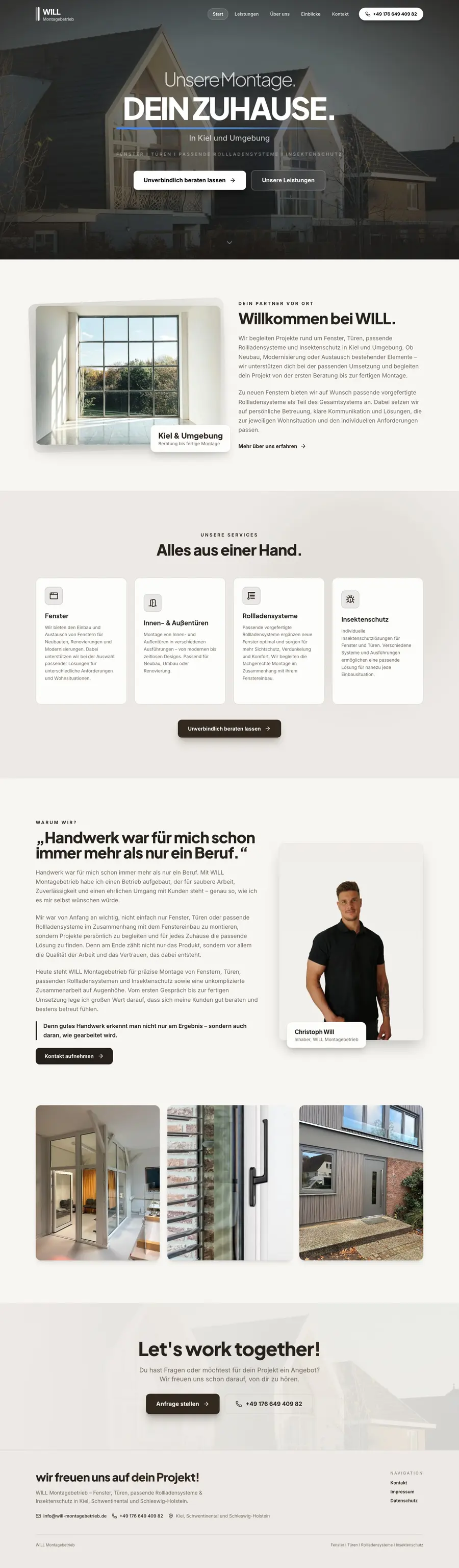 Komplette Webseite von Will Montagebetrieb